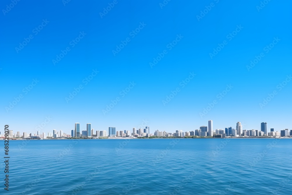 Stunning Aerial View of City Skyline Reflecting on the Water Generative AI