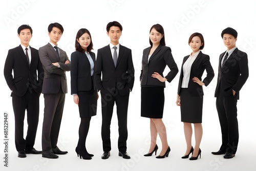 Diverse Asian Business Group Standing in Line with Confidence and Professionalism for Corporate Success Generative AI