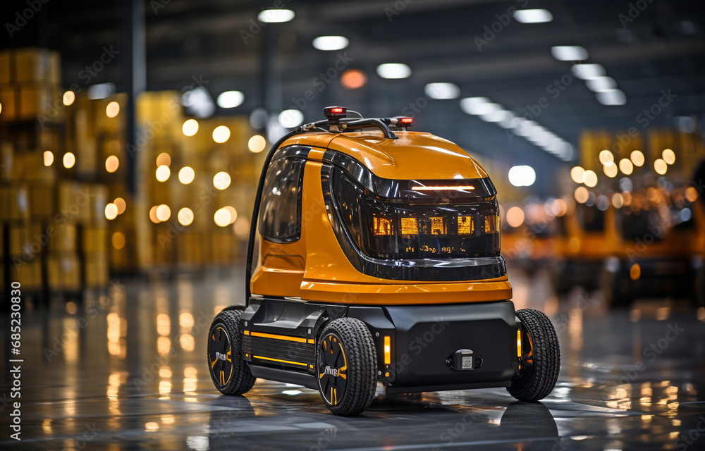 Transporting packages and inventory in a warehouse using an autonomous robot and a self-driving forklift.