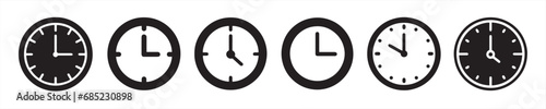 Clock icon set. Time clock icons collection. Clock, time. Time symbol. 