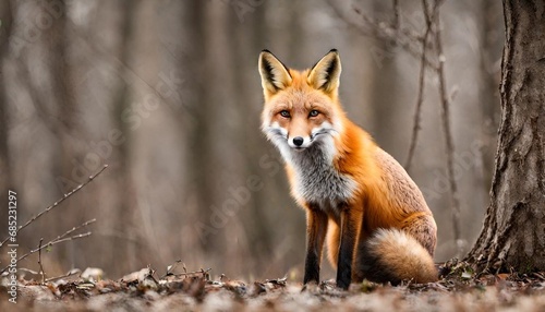 red fox posing at wood