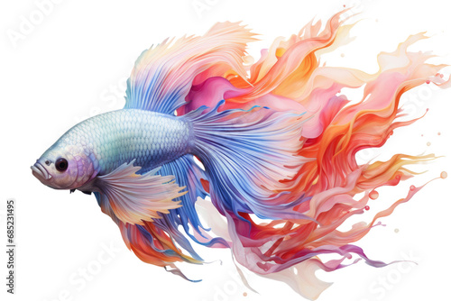 Betta Fish Colorful Combatant on a White or Clear Surface PNG Transparent Background