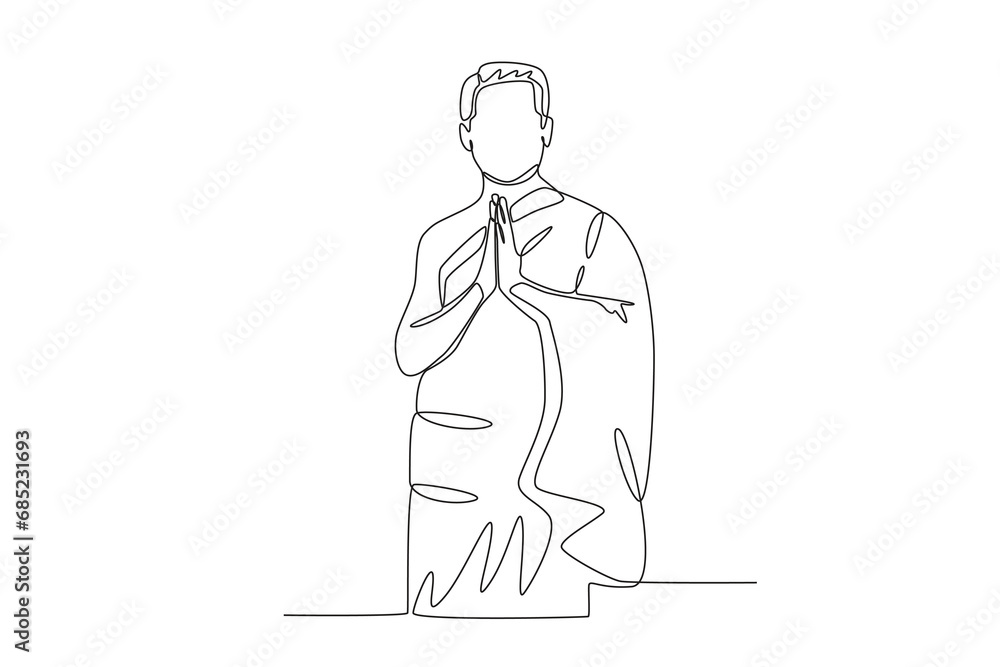 A man of Hajj greeting. Hajj one-line drawing