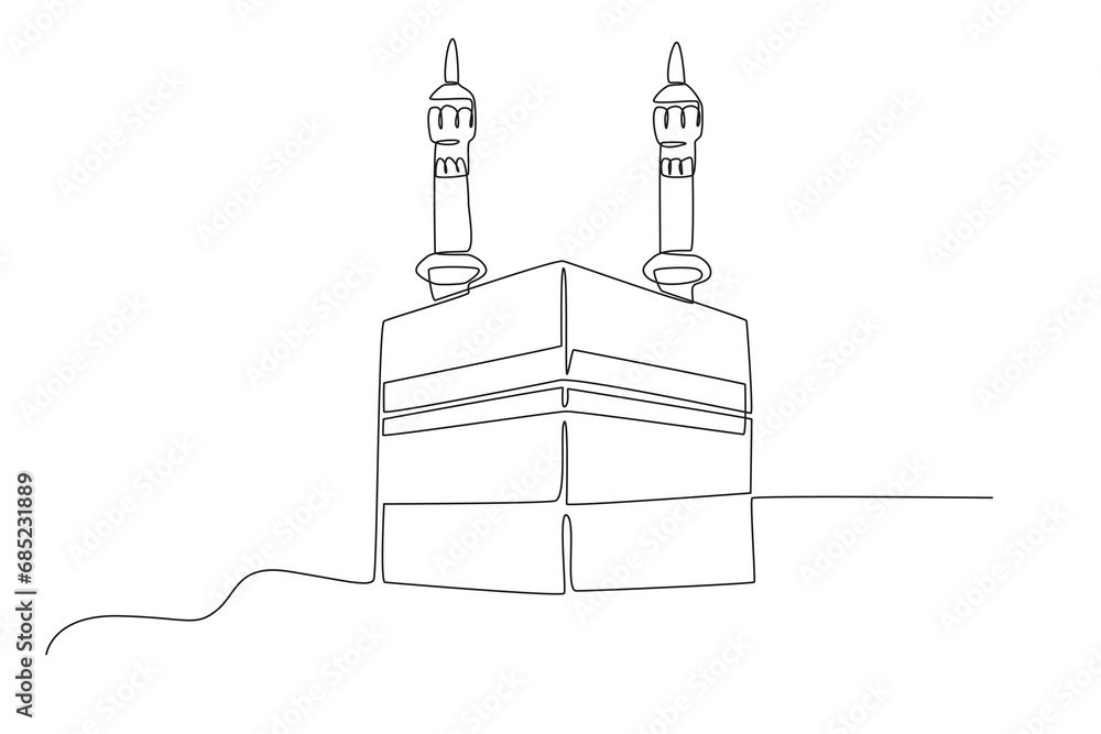 The Kaaba looks close. Hajj one-line drawing The Kaaba looks close. Hajj one-line drawing