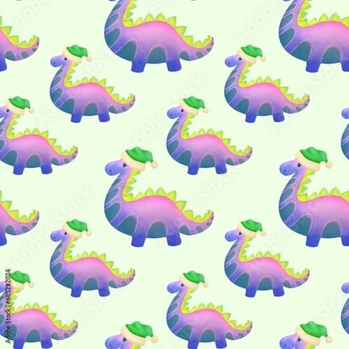 cute watercolor dragon in New Year s hat seamless pattern background. Year of Dragon according to Eastern lunar calendar. wallpaper for packaging paper  fabrics  wrapping gifts. happy Chinese new year