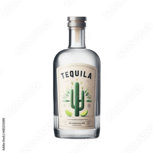 Tequila bottle isolated on white transparent background, alcohol drink product, PNG