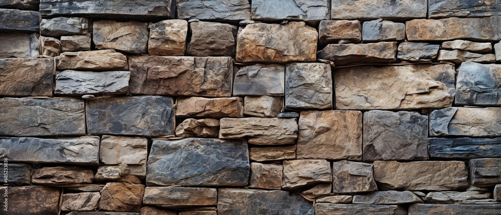 a stone wall strengthened by metal wire. Background texture of stone walls.