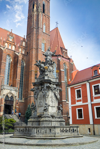 Ancient buildings on Ostrow Tumski at daytime in Wroclaw. 