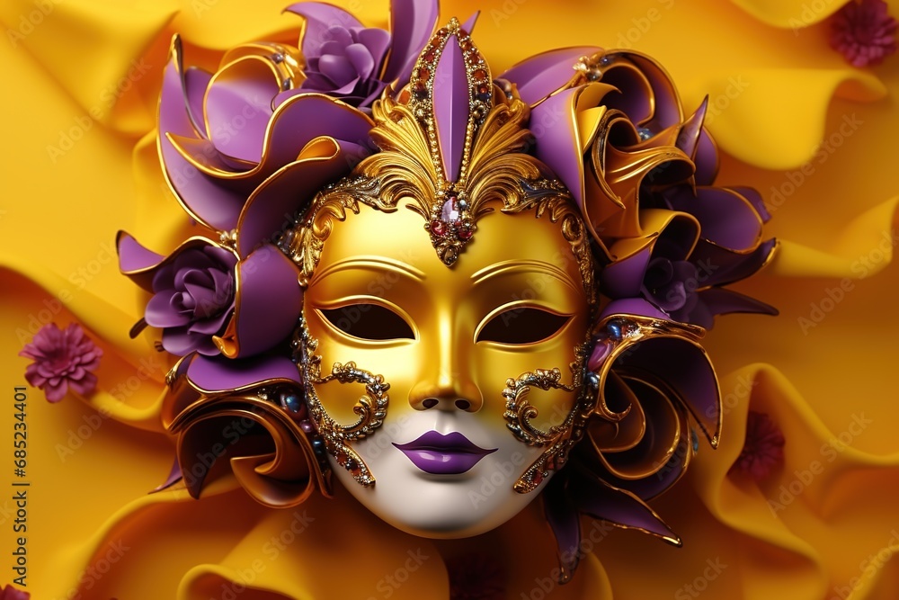 Elegant mardi gras or carnivale mask on a yellow background. Venetian masks