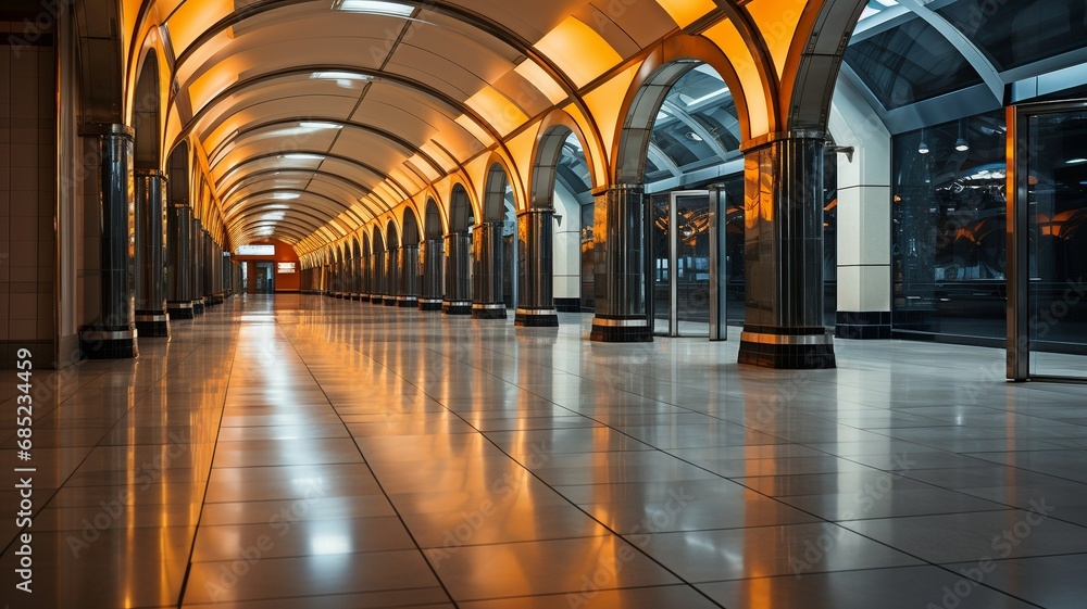 Subway station's underground hallway.