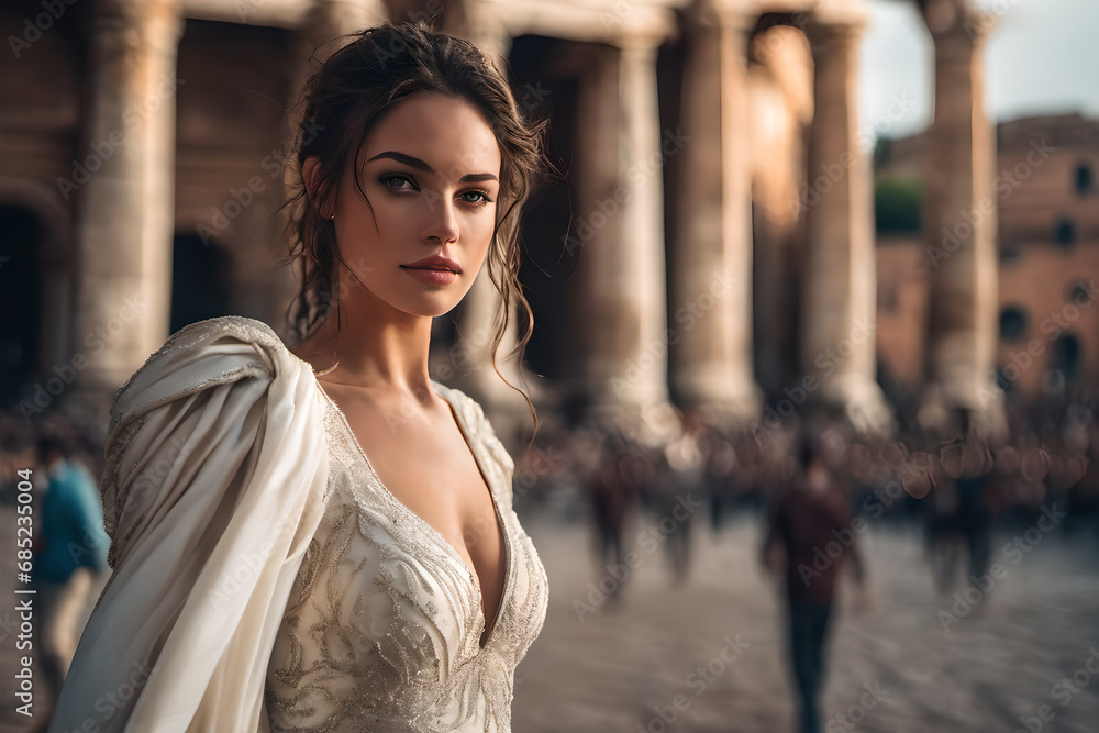 Fototapeta premium portrait of a woman in front of ancient ruins