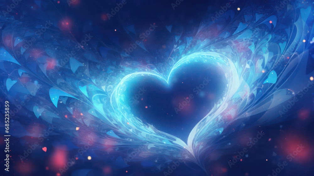 Blue heart in the night background illustration - obrazy, fototapety, plakaty 