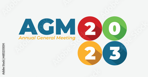 Colorful General annual meeting banner. AGM for 2024 vector illustration with long shadows