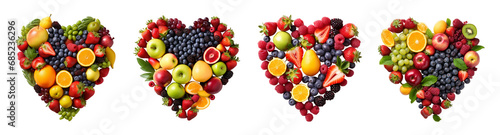 Heart shaped fruits isolated on transparent background. 