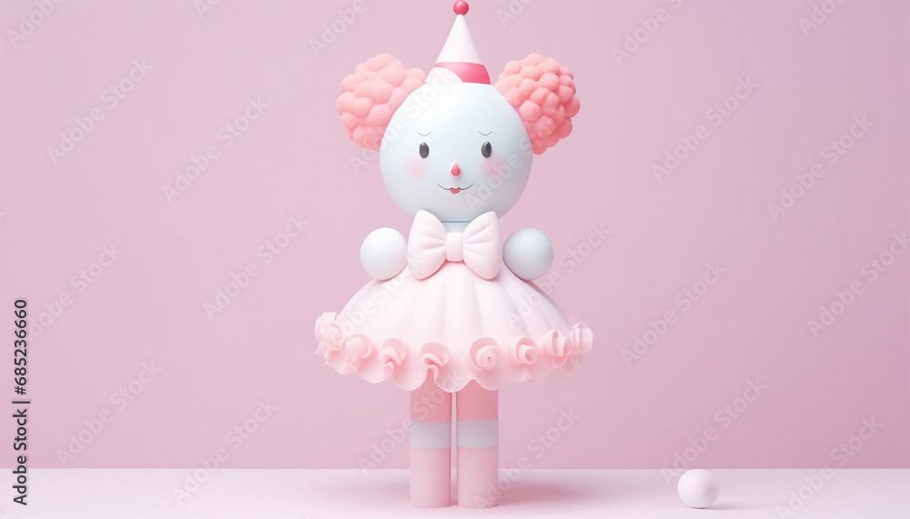 Cute 3d rendering happy smiling circus clown or joker light pastel colors. funny animation design pink and blue colored background copy space Cute 3d rendering happy smiling circus clown or joker light pastel colors. funny animation design pink and blue colored background copy space