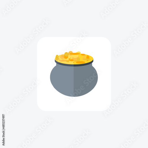 Pot of Gold, St. Patrick's Day Symbol, flat color icon, pixel perfect icon