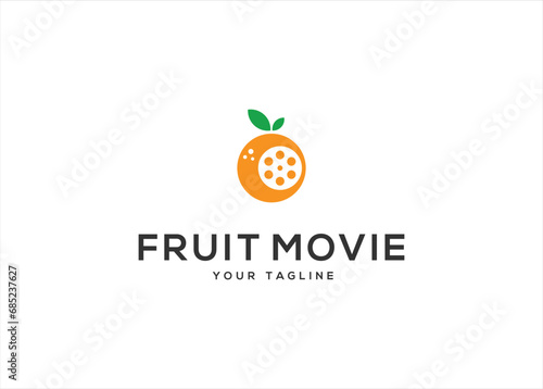 modern movie fruit nutrition logo icon. orange movie logo design vector silhouette illustration