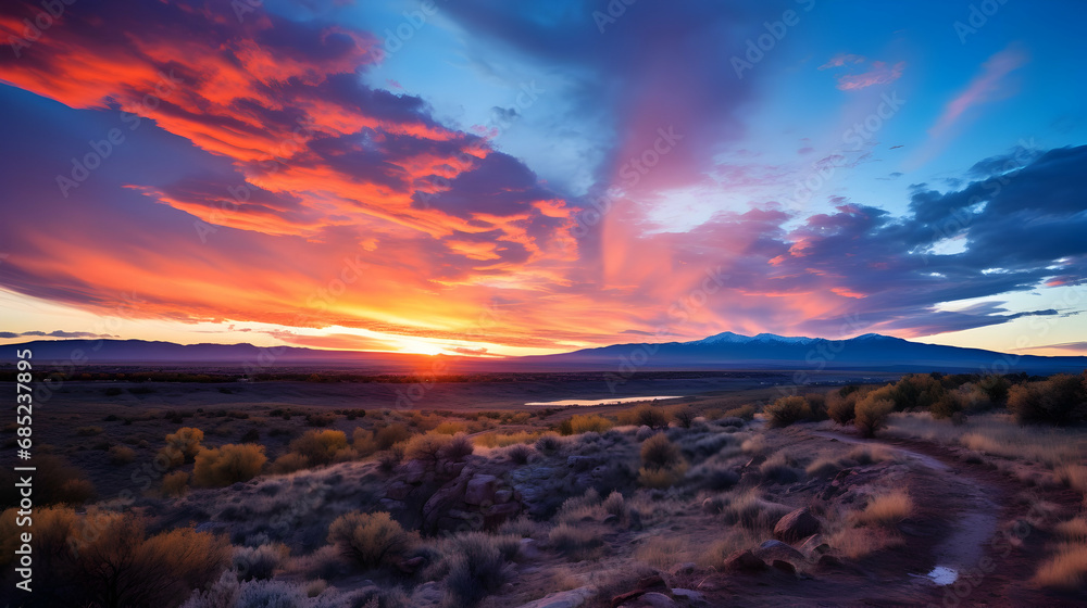 Twilight Skies, Atardecer Colorado, Bright epic sky, Purple Sunset Cloud,Generated with AI.