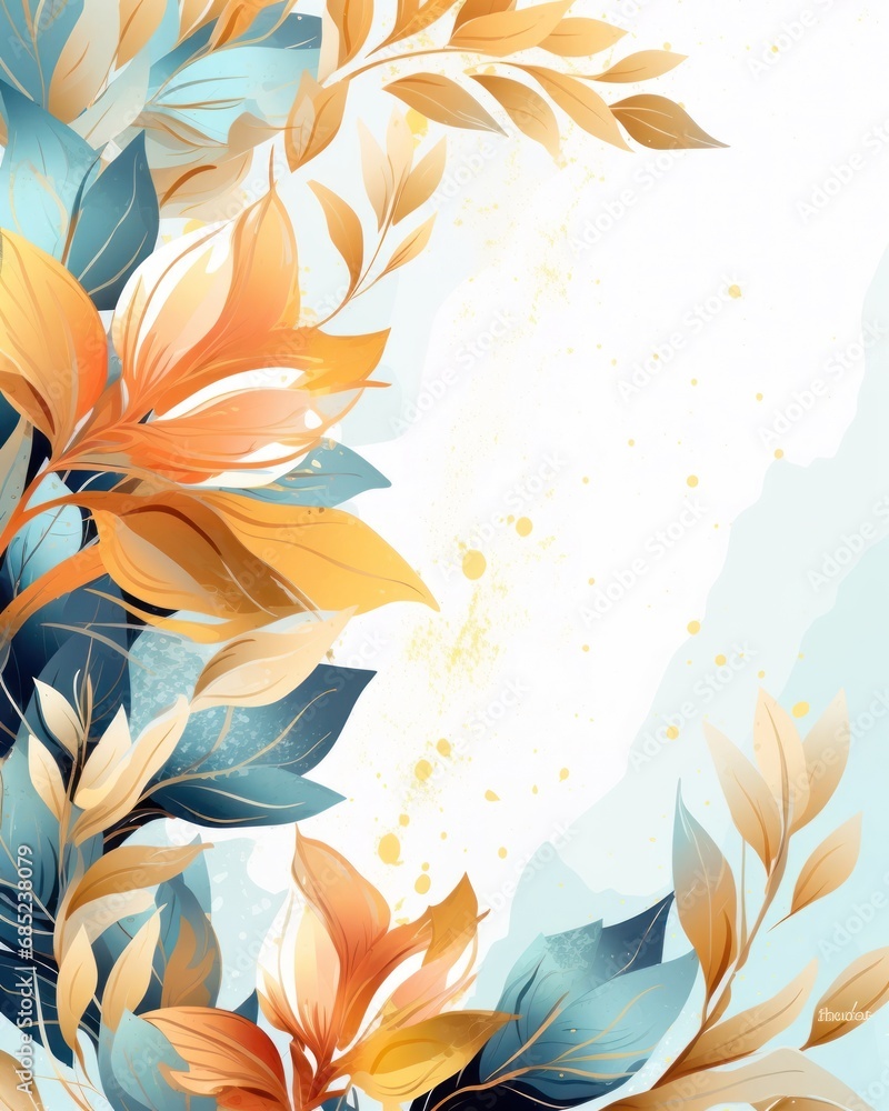Spring sale vector abstract art background. Small wallpaper with golden flowers and botanical leaves. Organic shapes. Watercolor. Vector background for banners, posters, web and packaging. Spring sale vector abstract art background. Small wallpaper with golden flowers and botanical leaves. Organic shapes. Watercolor. Vector background for banners, posters, web and packaging.