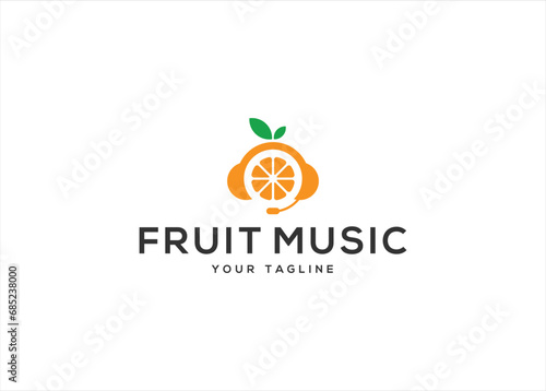 Orange fruit logo design combined with podcast headphones. vector