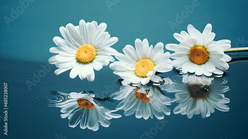 Two daisies are reflected in the water,Generated with AI.