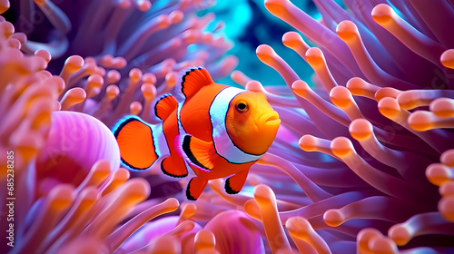 Clownfish swimming in ocean. Generative AI photo