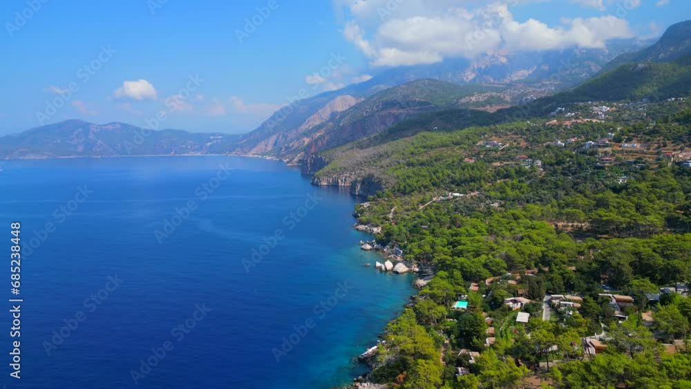 Aerial shot of rocky coastline in mediterranean sea. Aerial shot of rocky coastline in mediterranean sea.