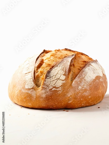 Loaf of fresh bread on white background.