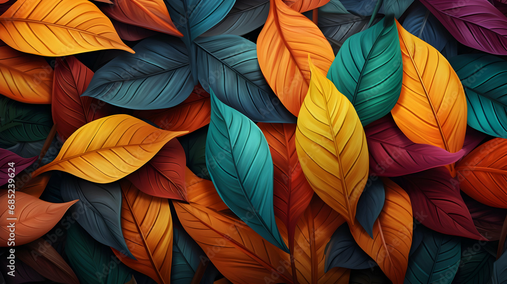 Different Color Leaf Background Abstract, Generated Ai.