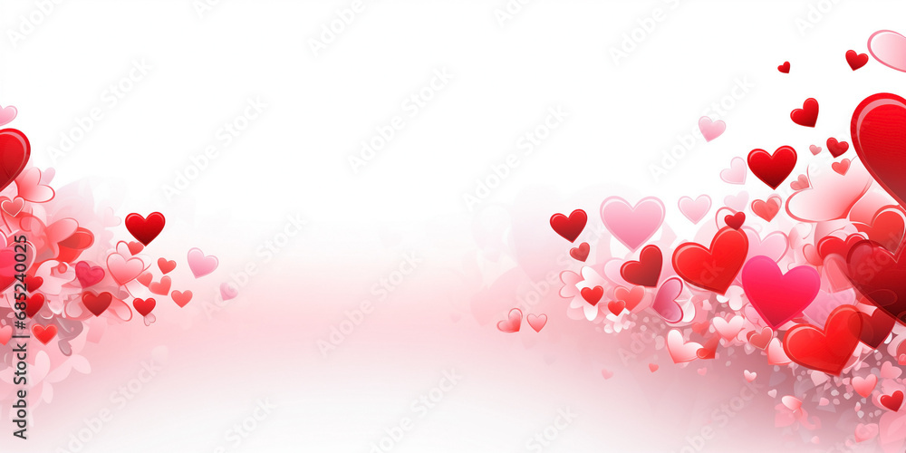 Valentine's Day border design with red and pink hearts and romantic motifs surrounding a blank space. Valentine's Day border design with red and pink hearts and romantic motifs surrounding a blank space.