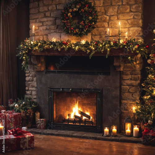 fireplace with christmas decorations