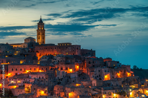 Matera cityscape night view , Basilicata, Italy