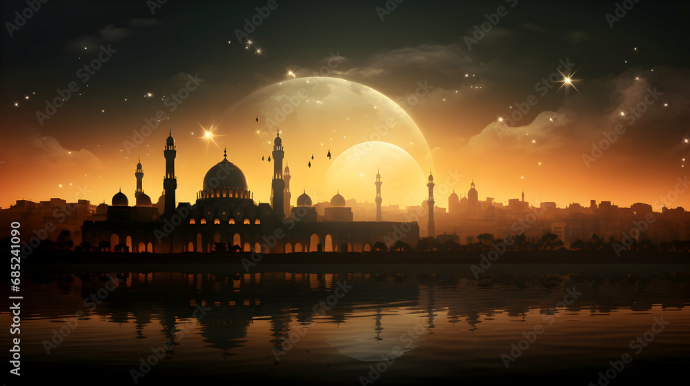 Abstract islamic background with silhouette,Generated Ai