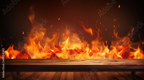 Burning Wood on Wooden Table - Vector Illustration