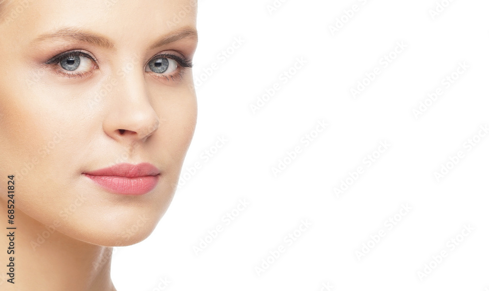 Close-up portrait of beautiful, fresh, healthy and sensual girl over white background Close-up portrait of beautiful, fresh, healthy and sensual girl over white background