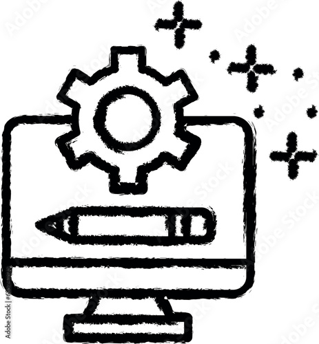 Monitor gear pencil icon grunge style vector