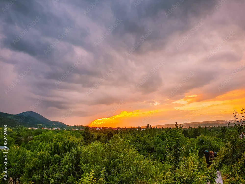 Landscape during the sunset of surrounding mountains, Kutahya region, Turkey