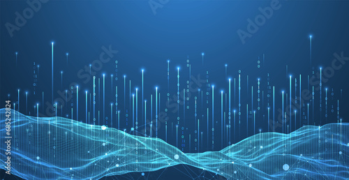 Big Data. Abstract digital futuristic wireframe vector illustration on technology background. Data mining and management concept. Hand drawn art.
