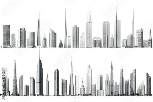 Set of different skyscraper buildings isolated on white