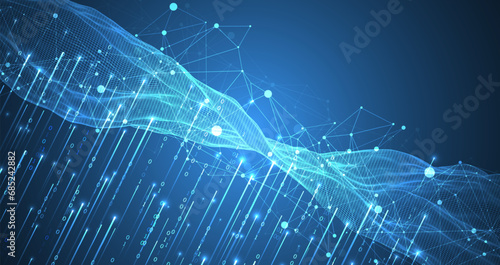 Big Data. Abstract digital futuristic wireframe vector illustration on technology background. Data mining and management concept. Hand drawn art.