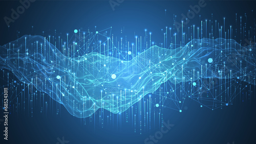 Big Data. Abstract digital futuristic wireframe vector illustration on technology background. Data mining and management concept. Hand drawn art.