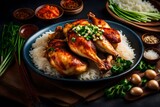 Chicken with rice, green onion