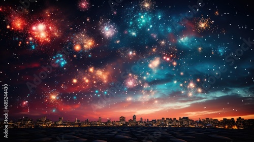 fireworks in night sky closeup