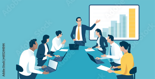 Presentation of a business results. Growing chart. Business plan. Large business group. Growth concept. Vector illustration.