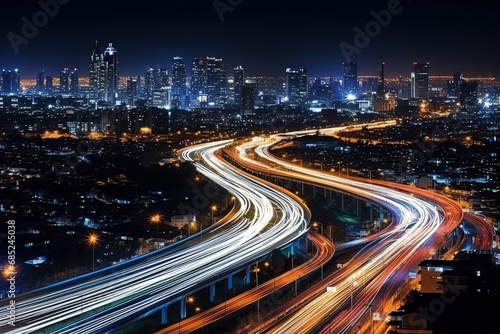 night of Expressway top view  Road and blurr traffic an important infrastructure in big city