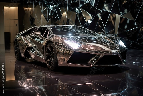 A sports car made of mirror shards. © Nicole