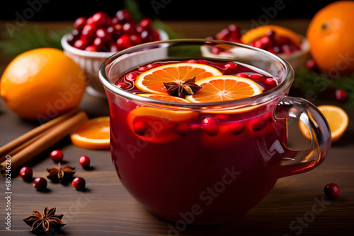 Warm mexican Ponche Navideno, a traditional fruit punch for las Posadas photo