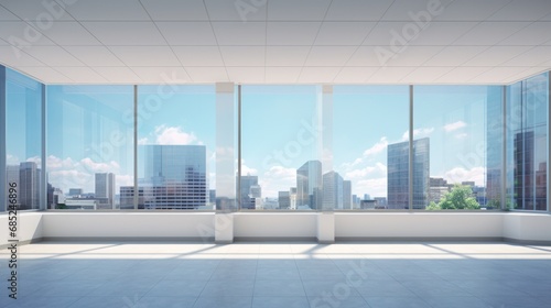 Beautiful Empty Room with Stunning View of Arlington City Skyline Buildings from Washington - 3D Rendering for Real Estate Advertisement