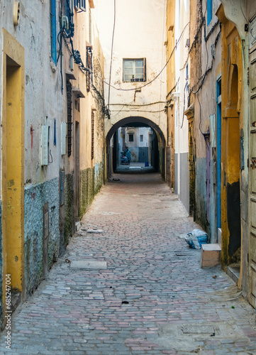 Historic narrow road in medina district of Essaouira old town  Morocco