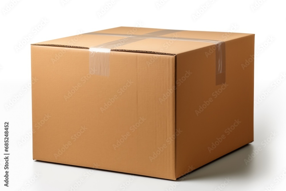 A cardboard box with a clear tape on top of it, cardboard packaging mockup. A cardboard box with a clear tape on top of it, cardboard packaging mockup.
